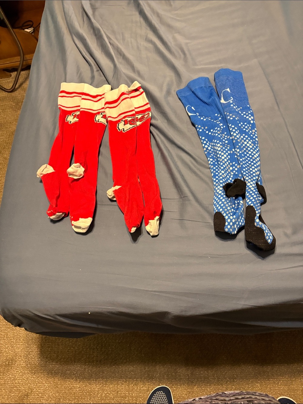 Unisex compression Athletic Knee-High Socks - Red & Blue Chiefs and KC Royals.